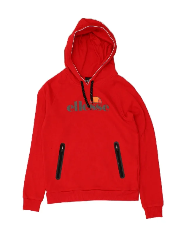 ELLESSE Womens Graphic Hoodie Jumper UK 10 Small Red Cotton Graphic Hoodie Design Print ELLESSE Womens Graphic Hoodie Jumper UK 10 Small Red Cotton Graphic Hoodie Design Print