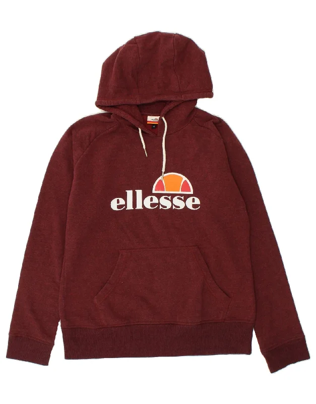 ELLESSE Womens Graphic Hoodie Jumper UK 16 Large Maroon Cotton Hoodie with Slit Hem Functional Movement ELLESSE Womens Graphic Hoodie Jumper UK 16 Large Maroon Cotton Hoodie with Slit Hem Functional Movement