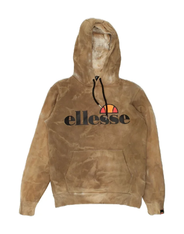 ELLESSE Womens Graphic Hoodie Jumper UK 6 XS Khaki Tie Dye Cotton Hoodie with Monochrome Minimalist Simple ELLESSE Womens Graphic Hoodie Jumper UK 6 XS Khaki Tie Dye Cotton Hoodie with Monochrome Minimalist Simple