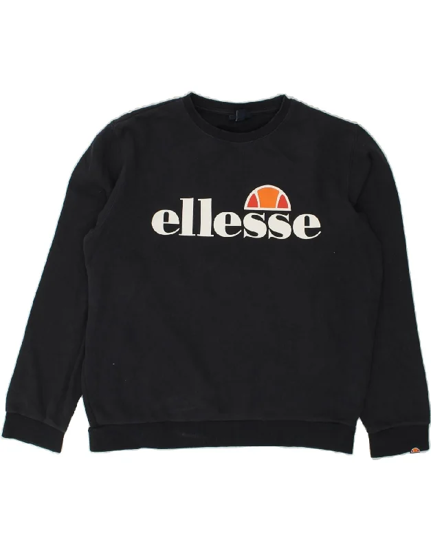 ELLESSE Womens Graphic Sweatshirt Jumper UK 14 Large Navy Blue Cotton Hoodie with Rhinestones Sparkly Elegant ELLESSE Womens Graphic Sweatshirt Jumper UK 14 Large Navy Blue Cotton Hoodie with Rhinestones Sparkly Elegant