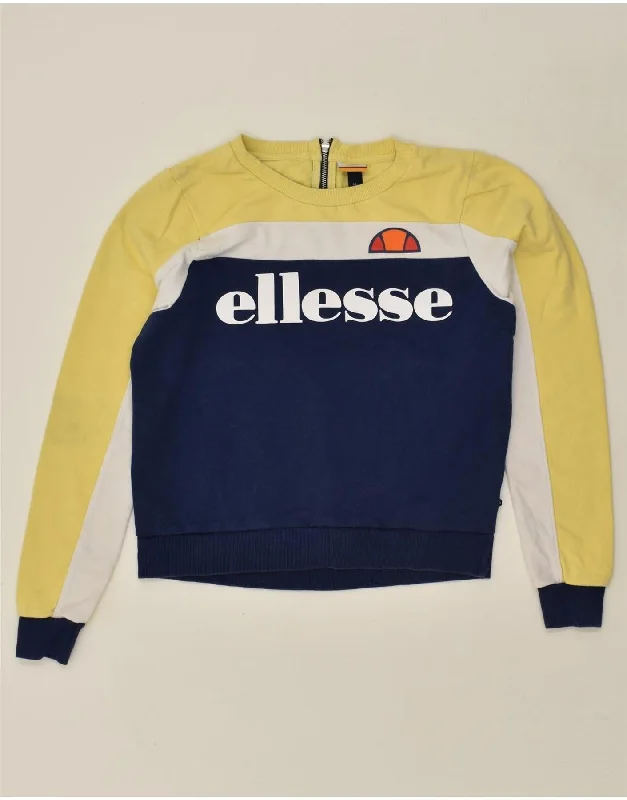 ELLESSE Womens Graphic Sweatshirt Jumper UK 14 Large Yellow Colourblock Hoodie with Hem Lace Feminine Delicate ELLESSE Womens Graphic Sweatshirt Jumper UK 14 Large Yellow Colourblock Hoodie with Hem Lace Feminine Delicate