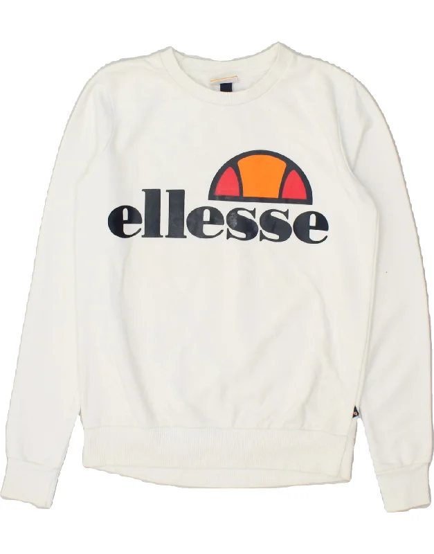 ELLESSE Womens Graphic Sweatshirt Jumper UK 4 XS White Cotton Hoodie with Toggle Buttons Decorative Unique ELLESSE Womens Graphic Sweatshirt Jumper UK 4 XS White Cotton Hoodie with Toggle Buttons Decorative Unique