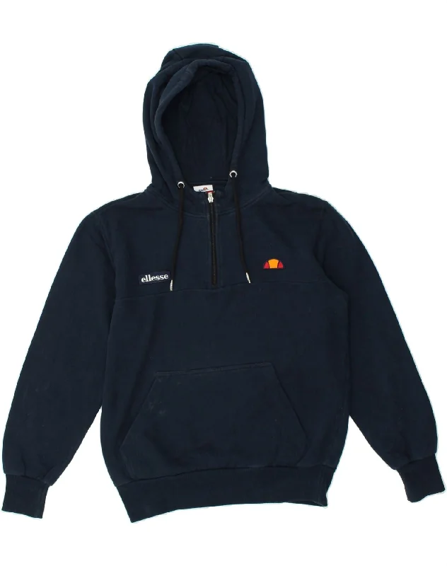 ELLESSE Womens Graphic Zip Neck Hoodie Jumper UK 14 Medium Navy Blue Hoodie with Raglan Sleeves Sporty Comfortable ELLESSE Womens Graphic Zip Neck Hoodie Jumper UK 14 Medium Navy Blue Hoodie with Raglan Sleeves Sporty Comfortable