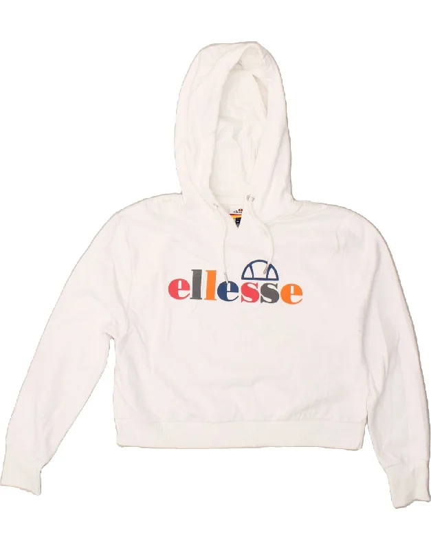ELLESSE Womens Oversized Crop Graphic Hoodie Jumper UK 8 Small White Hoodie with Toggle Buttons Decorative Unique ELLESSE Womens Oversized Crop Graphic Hoodie Jumper UK 8 Small White Hoodie with Toggle Buttons Decorative Unique