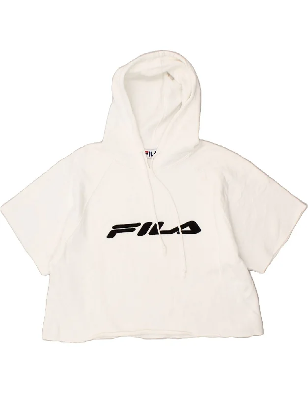 FILA Womens Crop Short Sleeve Hoodie Jumper UK 18 XL White Cotton Hoodie with Tied Waist Feminine Flattering FILA Womens Crop Short Sleeve Hoodie Jumper UK 18 XL White Cotton Hoodie with Tied Waist Feminine Flattering