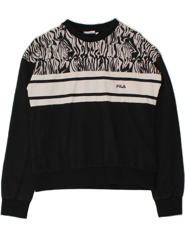 FILA Womens Crop Sweatshirt Jumper UK 10 Small Black Colourblock Cotton Zip Hoodie Drawstring Kangaroo Pocket FILA Womens Crop Sweatshirt Jumper UK 10 Small Black Colourblock Cotton Zip Hoodie Drawstring Kangaroo Pocket