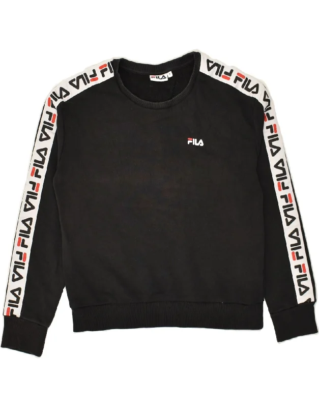 FILA Womens Graphic Sweatshirt Jumper UK 10 Small Black Cotton Hoodie Dress Longline Feminine FILA Womens Graphic Sweatshirt Jumper UK 10 Small Black Cotton Hoodie Dress Longline Feminine