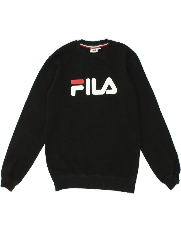 FILA Womens Graphic Sweatshirt Jumper UK 6 XS Black Cotton Hoodie with Lace Feminine Delicate FILA Womens Graphic Sweatshirt Jumper UK 6 XS Black Cotton Hoodie with Lace Feminine Delicate