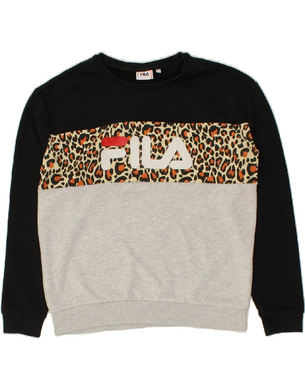 FILA Womens Oversized Graphic Sweatshirt Jumper UK 14 Medium Multicoloured Hoodie with Hem Drawcord Adjustable Customizable FILA Womens Oversized Graphic Sweatshirt Jumper UK 14 Medium Multicoloured Hoodie with Hem Drawcord Adjustable Customizable