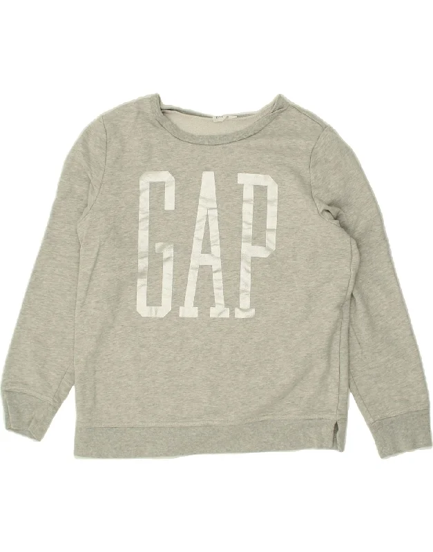 GAP Womens Graphic Sweatshirt Jumper UK 10 Small Grey Cotton Hoodie with Hem Fringe Bohemian Relaxed GAP Womens Graphic Sweatshirt Jumper UK 10 Small Grey Cotton Hoodie with Hem Fringe Bohemian Relaxed