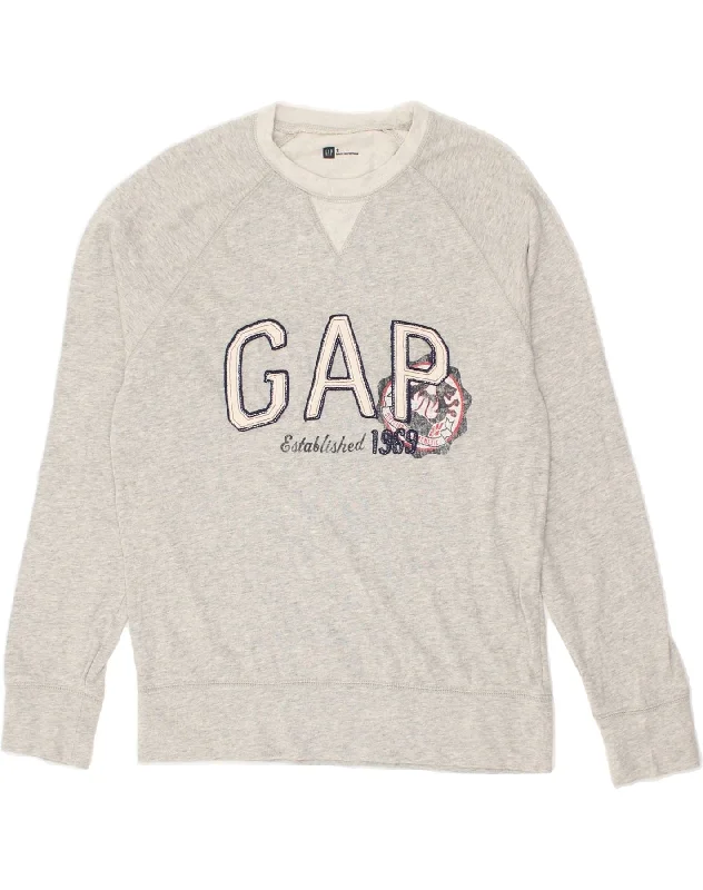 GAP Womens Graphic Sweatshirt Jumper UK 10 Small Grey Hoodie with Button Placket Classic Preppy GAP Womens Graphic Sweatshirt Jumper UK 10 Small Grey Hoodie with Button Placket Classic Preppy