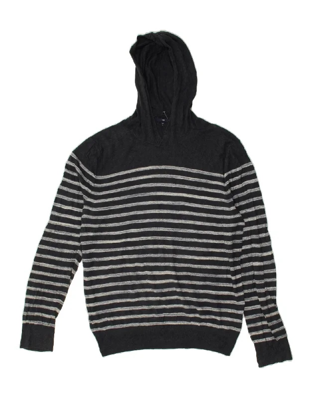 GAP Womens Hoodie Jumper UK 16 Large Navy Blue Striped Cotton Hoodie with Cropped Fit Short Trendy GAP Womens Hoodie Jumper UK 16 Large Navy Blue Striped Cotton Hoodie with Cropped Fit Short Trendy