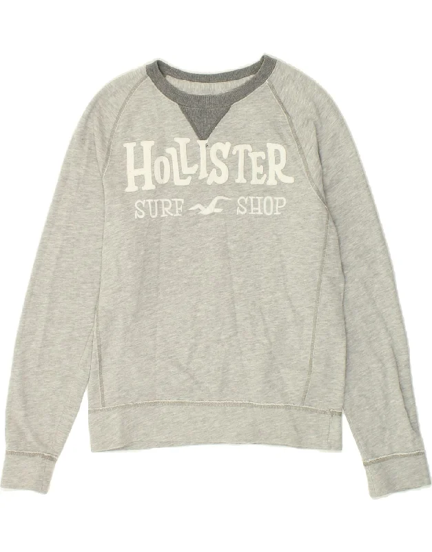 HOLLISTER Womens Graphic Sweatshirt Jumper UK 14 Medium Grey Flecked Hoodie with Ribbed Hem Stretchable Secure HOLLISTER Womens Graphic Sweatshirt Jumper UK 14 Medium Grey Flecked Hoodie with Ribbed Hem Stretchable Secure