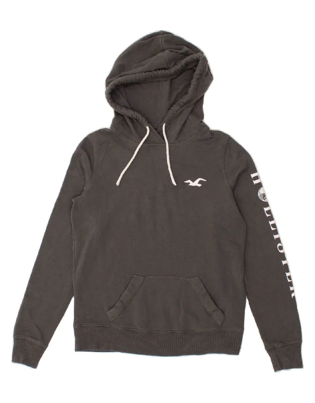HOLLISTER Womens Loose Fit Graphic Hoodie Jumper UK 6 XS Grey Cotton Hoodie with Double Zipper Versatile Adjustable HOLLISTER Womens Loose Fit Graphic Hoodie Jumper UK 6 XS Grey Cotton Hoodie with Double Zipper Versatile Adjustable
