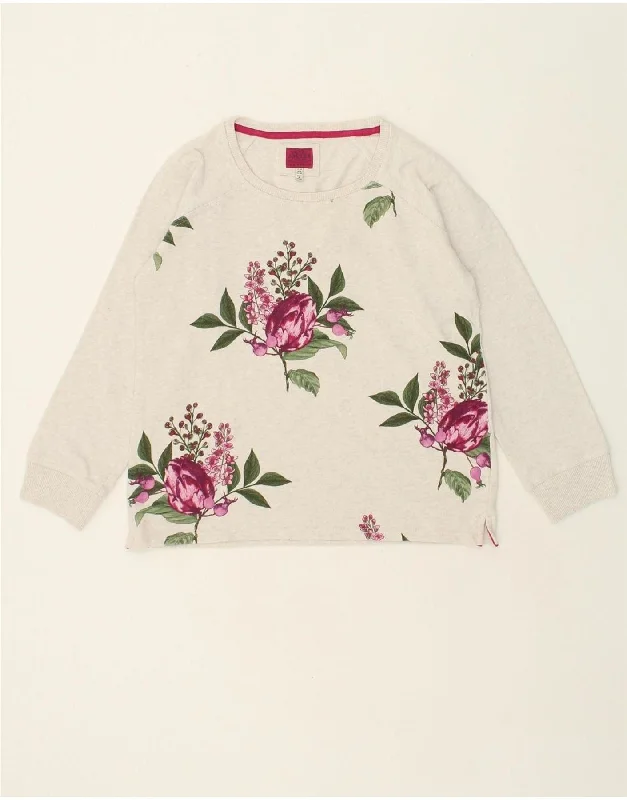 JOULES Womens Graphic Sweatshirt Jumper UK 12 Medium Beige Floral Cotton Hoodie with Puffed Sleeves Voluminous Trendy JOULES Womens Graphic Sweatshirt Jumper UK 12 Medium Beige Floral Cotton Hoodie with Puffed Sleeves Voluminous Trendy