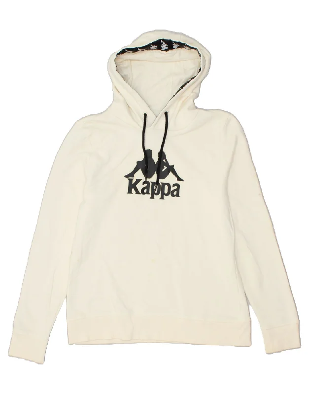 KAPPA Womens Graphic Hoodie Jumper UK 14 Large Off White Cotton Hoodie with Hem Lace Feminine Delicate KAPPA Womens Graphic Hoodie Jumper UK 14 Large Off White Cotton Hoodie with Hem Lace Feminine Delicate