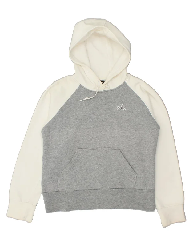 KAPPA Womens Hoodie Jumper UK 14 Medium Grey Colourblock Cotton Hoodie with Drawstring Waist Adjustable Fitted KAPPA Womens Hoodie Jumper UK 14 Medium Grey Colourblock Cotton Hoodie with Drawstring Waist Adjustable Fitted