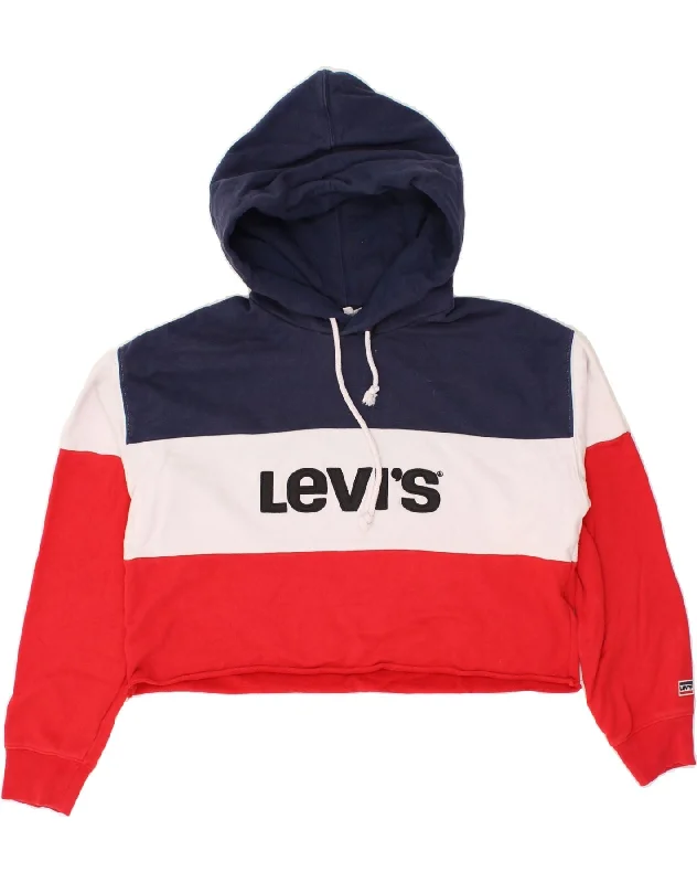 LEVI'S Womens Graphic Crop Hoodie Jumper UK 10 Small Multicoloured Hoodie with Exposed Zipper Edgy Industrial LEVI'S Womens Graphic Crop Hoodie Jumper UK 10 Small Multicoloured Hoodie with Exposed Zipper Edgy Industrial