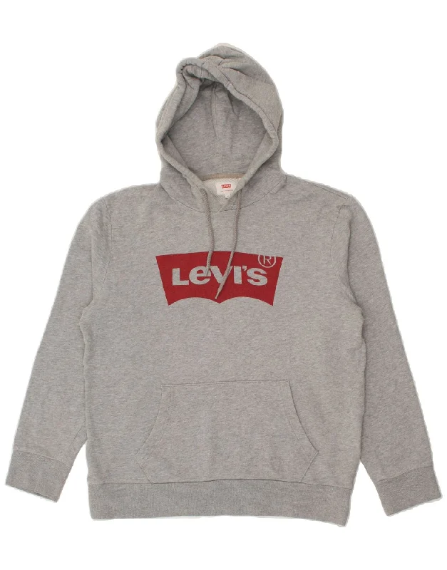 LEVI'S Womens Graphic Hoodie Jumper UK 14 Medium Grey Cotton Hoodie with Stripes Bold Sporty LEVI'S Womens Graphic Hoodie Jumper UK 14 Medium Grey Cotton Hoodie with Stripes Bold Sporty
