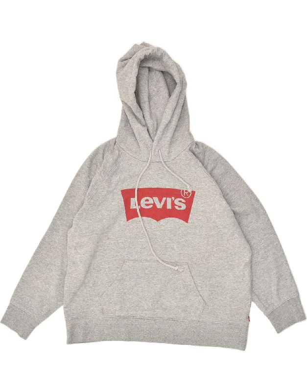 LEVI'S Womens Graphic Hoodie Jumper UK 16 Large Grey Cotton Hoodie with Ribbed Cuffs Snug Fit Comfort LEVI'S Womens Graphic Hoodie Jumper UK 16 Large Grey Cotton Hoodie with Ribbed Cuffs Snug Fit Comfort