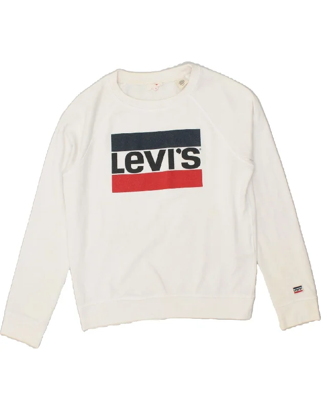 LEVI'S Womens Graphic Sweatshirt Jumper UK 10 Small White Cotton Hoodie with Set-In Sleeves Structured Classic LEVI'S Womens Graphic Sweatshirt Jumper UK 10 Small White Cotton Hoodie with Set-In Sleeves Structured Classic