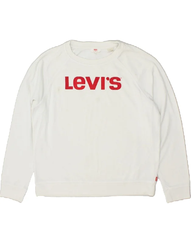 LEVI'S Womens Graphic Sweatshirt Jumper UK 16 Large White Cotton Hoodie with Drawstring Waist Adjustable Fitted LEVI'S Womens Graphic Sweatshirt Jumper UK 16 Large White Cotton Hoodie with Drawstring Waist Adjustable Fitted
