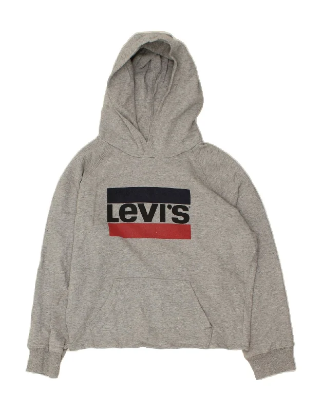 LEVI'S Womens Loose Fit Graphic Hoodie Jumper UK 16 Large Grey Hoodie with Hem Embroidery Detailed Premium LEVI'S Womens Loose Fit Graphic Hoodie Jumper UK 16 Large Grey Hoodie with Hem Embroidery Detailed Premium