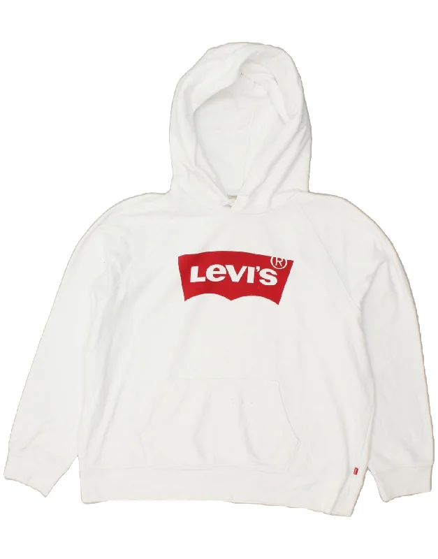 LEVI'S Womens Loose Fit Hoodie Jumper UK 18 XL White Cotton Hoodie with Applique Textured Unique LEVI'S Womens Loose Fit Hoodie Jumper UK 18 XL White Cotton Hoodie with Applique Textured Unique