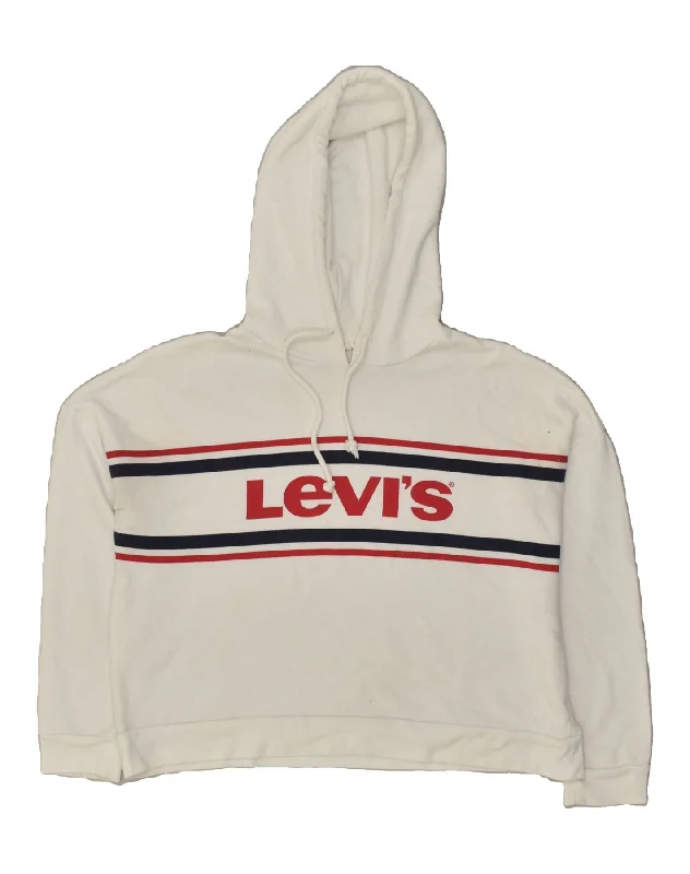 LEVI'S Womens Oversized Crop Graphic Hoodie Jumper UK 6 XS White Hoodie with Metallic Shiny Futuristic LEVI'S Womens Oversized Crop Graphic Hoodie Jumper UK 6 XS White Hoodie with Metallic Shiny Futuristic