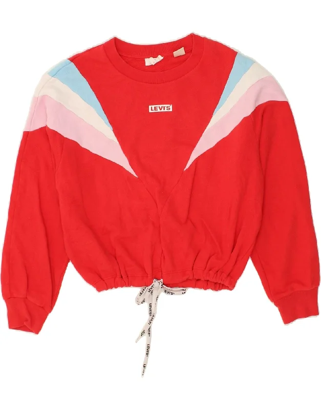 LEVI'S Womens Oversized Crop Sweatshirt Jumper UK 10 Small Red Colourblock Hoodie with Longline Fit Extended Stylish LEVI'S Womens Oversized Crop Sweatshirt Jumper UK 10 Small Red Colourblock Hoodie with Longline Fit Extended Stylish