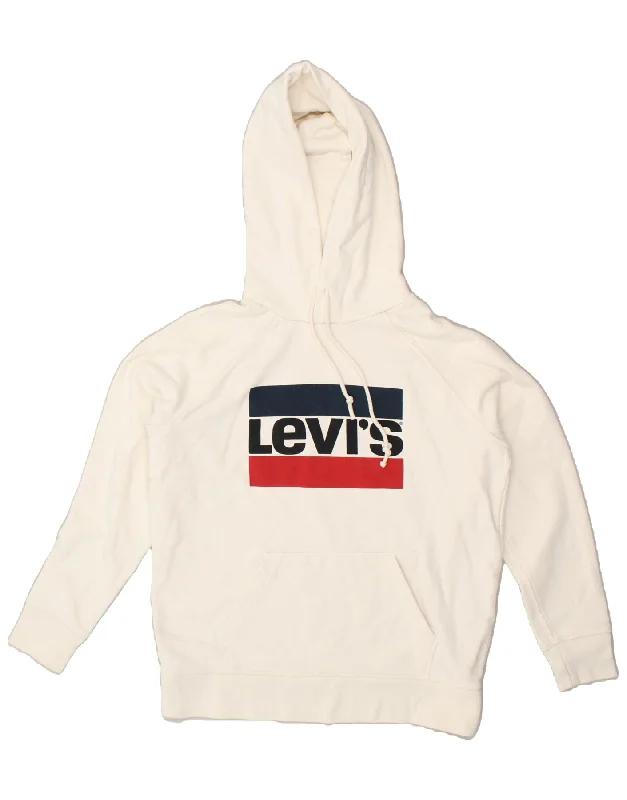LEVI'S Womens Oversized Graphic Hoodie Jumper UK 10 Small Off White Cotton Hoodie Sweatshirt Pullover LEVI'S Womens Oversized Graphic Hoodie Jumper UK 10 Small Off White Cotton Hoodie Sweatshirt Pullover