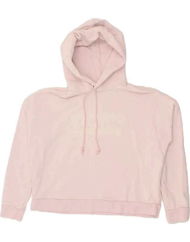 LEVI'S Womens Oversized Graphic Hoodie Jumper UK 10 Small Pink Cotton Hoodie with Monochrome Minimalist Simple LEVI'S Womens Oversized Graphic Hoodie Jumper UK 10 Small Pink Cotton Hoodie with Monochrome Minimalist Simple