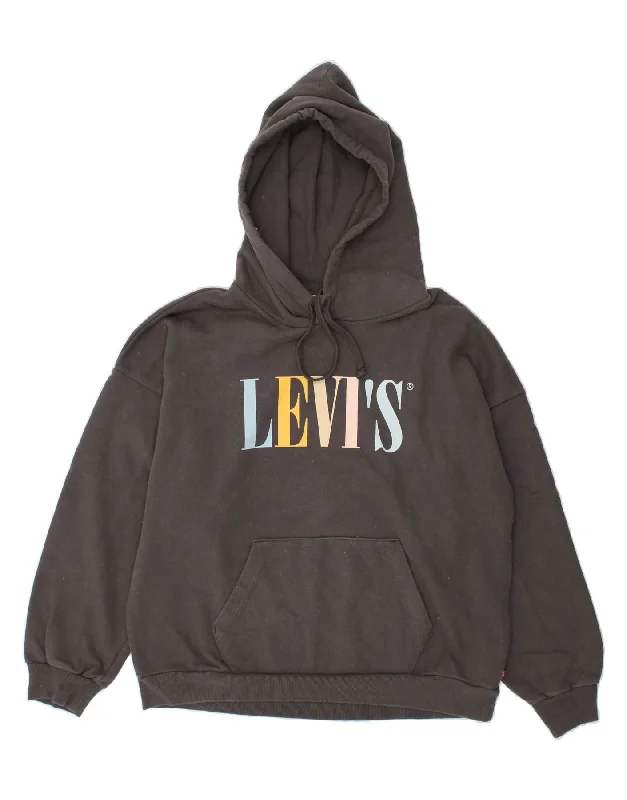 LEVI'S Womens Oversized Graphic Hoodie Jumper UK 14 Medium Grey Cotton Hoodie with Hem Fringe Bohemian Relaxed LEVI'S Womens Oversized Graphic Hoodie Jumper UK 14 Medium Grey Cotton Hoodie with Hem Fringe Bohemian Relaxed