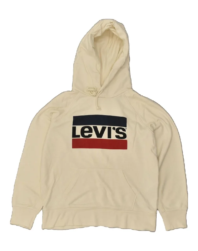 LEVI'S Womens Oversized Graphic Hoodie Jumper UK 6 XS Off White Cotton Hoodie with Pattern Geometric Abstract LEVI'S Womens Oversized Graphic Hoodie Jumper UK 6 XS Off White Cotton Hoodie with Pattern Geometric Abstract