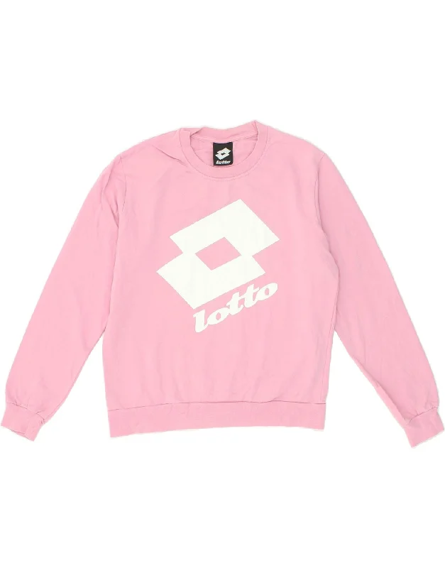 LOTTO Womens Oversized Graphic Sweatshirt Jumper UK 10 Small Pink Cotton Hooded Sweatshirt Casual Wear Street Style LOTTO Womens Oversized Graphic Sweatshirt Jumper UK 10 Small Pink Cotton Hooded Sweatshirt Casual Wear Street Style