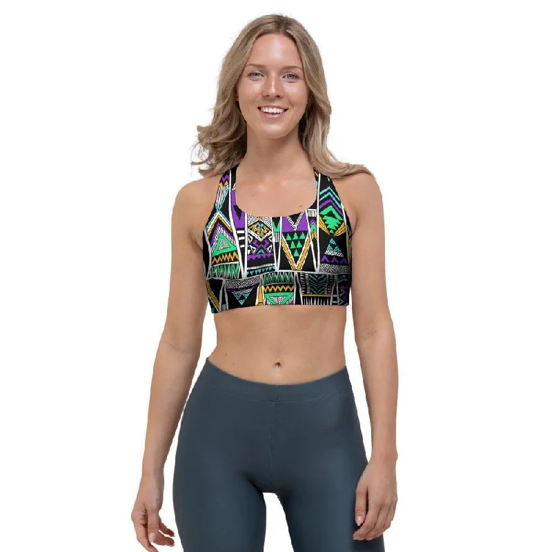 Multicolor Native Aztec Vintage Trippy Sports Bra Supportive Wireless Bra