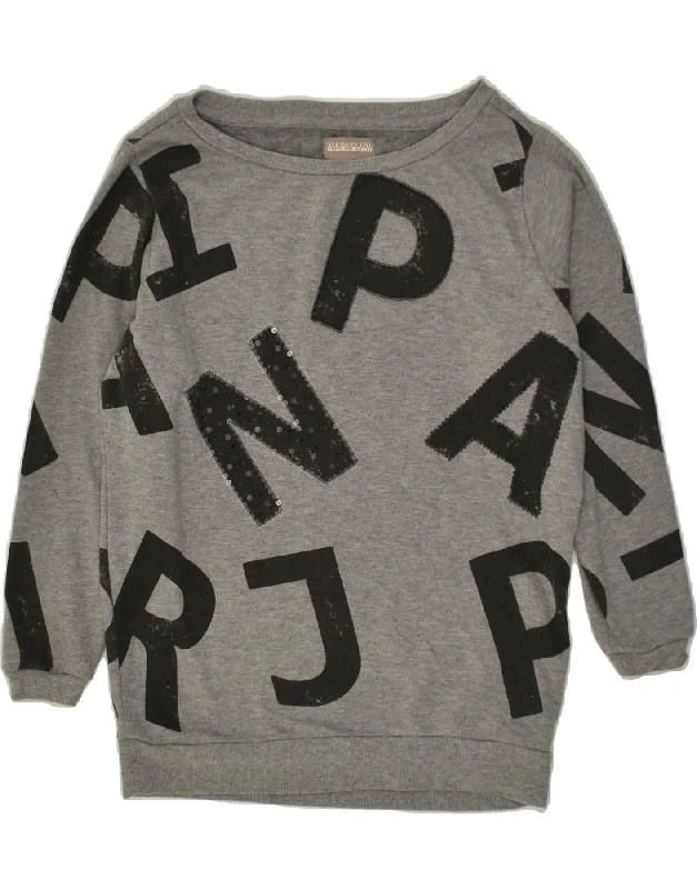 NAPAPIJRI Womens Oversized Graphic Sweatshirt Jumper UK 6 XS Grey Hoodie with Metallic Shiny Futuristic NAPAPIJRI Womens Oversized Graphic Sweatshirt Jumper UK 6 XS Grey Hoodie with Metallic Shiny Futuristic