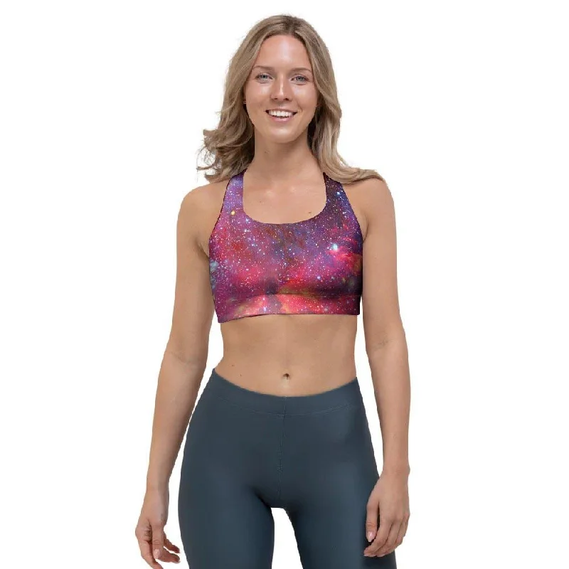 Nebula Red Galaxy Space Sports Bra Light Padded Bra