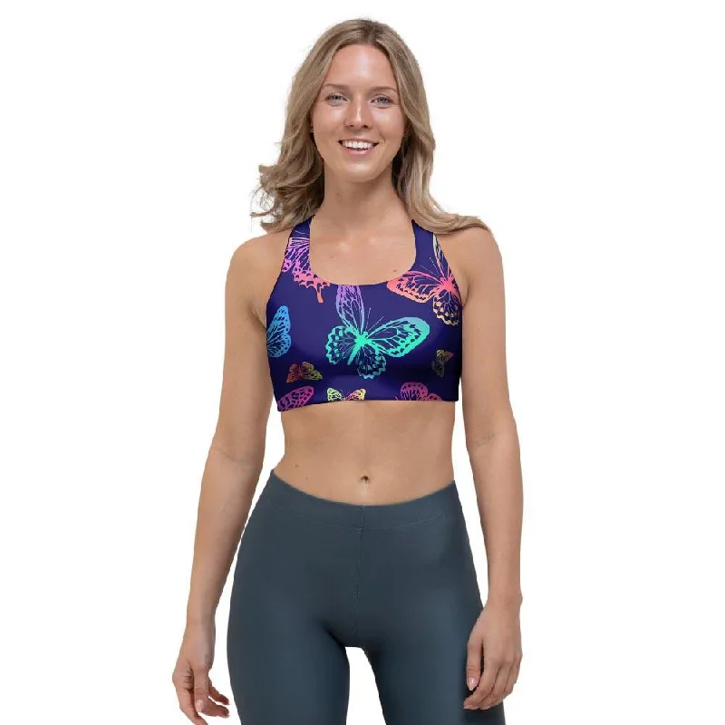 Neon Butterfly Print Sports Bra Sexy Mesh Bralette