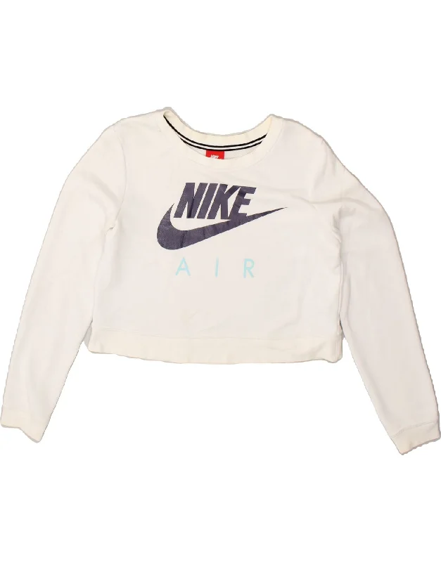 NIKE Womens Crop Graphic Sweatshirt Jumper UK 14 Medium White Cotton Hoodie with Velcro Closure Adjustable Secure NIKE Womens Crop Graphic Sweatshirt Jumper UK 14 Medium White Cotton Hoodie with Velcro Closure Adjustable Secure