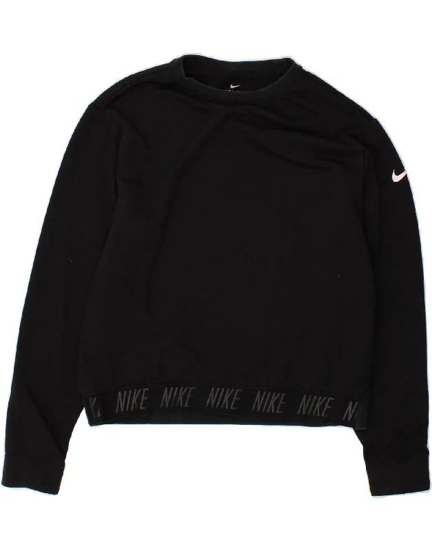 NIKE Womens Dri Fit Graphic Sweatshirt Jumper UK 14 Medium Black Hoodie with Mesh Breathable Sporty NIKE Womens Dri Fit Graphic Sweatshirt Jumper UK 14 Medium Black Hoodie with Mesh Breathable Sporty