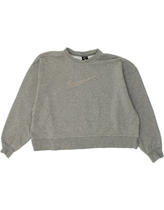NIKE Womens Dri Fit Oversized Graphic Sweatshirt Jumper UK 16 Large Grey Hoodie with Button Classic Timeless NIKE Womens Dri Fit Oversized Graphic Sweatshirt Jumper UK 16 Large Grey Hoodie with Button Classic Timeless