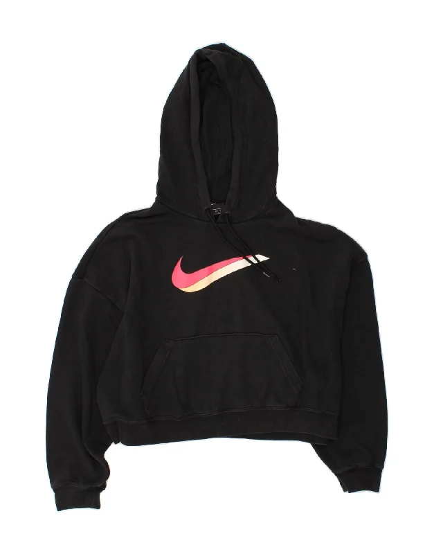 NIKE Womens Graphic Crop Hoodie Jumper UK 6 XS Black Cotton Hoodie with Neon Bright Vibrant NIKE Womens Graphic Crop Hoodie Jumper UK 6 XS Black Cotton Hoodie with Neon Bright Vibrant