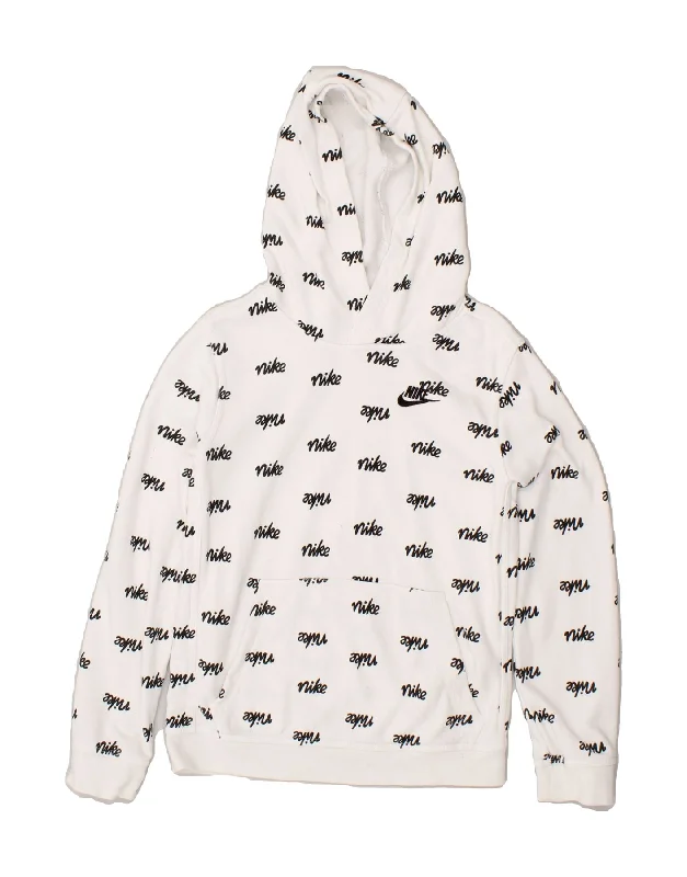 NIKE Womens Graphic Hoodie Jumper UK 12 Medium White Cotton Hoodie with Turtle Neck Cozy Winter NIKE Womens Graphic Hoodie Jumper UK 12 Medium White Cotton Hoodie with Turtle Neck Cozy Winter