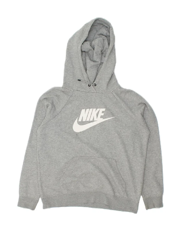 NIKE Womens Graphic Hoodie Jumper UK 14 Medium Grey Cotton Hoodie with Ribbed Cuffs Snug Fit Comfort NIKE Womens Graphic Hoodie Jumper UK 14 Medium Grey Cotton Hoodie with Ribbed Cuffs Snug Fit Comfort