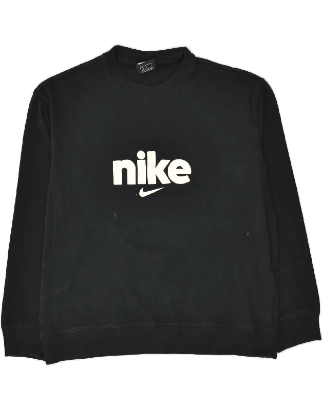 NIKE Womens Graphic Sweatshirt Jumper UK 16 Large Black Cotton Hoodie with Elastic Cuffs Stretchable Comfortable NIKE Womens Graphic Sweatshirt Jumper UK 16 Large Black Cotton Hoodie with Elastic Cuffs Stretchable Comfortable