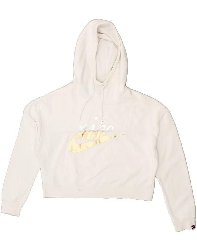 NIKE Womens Oversized Crop Graphic Hoodie Jumper UK 6 XS White Cotton Hoodie with Full-Zip Functional Layering NIKE Womens Oversized Crop Graphic Hoodie Jumper UK 6 XS White Cotton Hoodie with Full-Zip Functional Layering