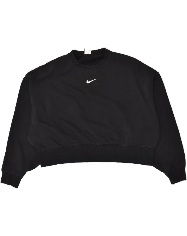 NIKE Womens Oversized Crop Sweatshirt Jumper UK 10 Small Black Hoodie with Tied Waist Feminine Flattering NIKE Womens Oversized Crop Sweatshirt Jumper UK 10 Small Black Hoodie with Tied Waist Feminine Flattering