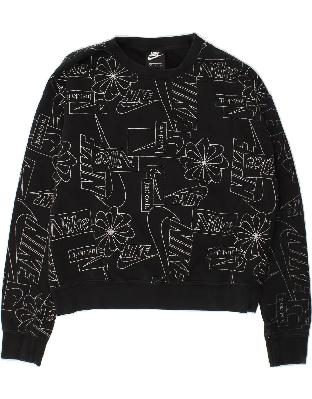 NIKE Womens Oversized Graphic Crop Sweatshirt Jumper UK 10 Small Black Hoodie with Double Zipper Versatile Adjustable NIKE Womens Oversized Graphic Crop Sweatshirt Jumper UK 10 Small Black Hoodie with Double Zipper Versatile Adjustable