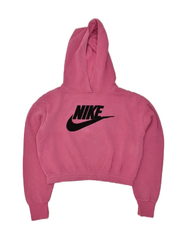 NIKE Womens Oversized Hooded Crop Hoodie Jumper UK 6 XS Pink Cotton Hoodie Jacket Zipper Layering NIKE Womens Oversized Hooded Crop Hoodie Jumper UK 6 XS Pink Cotton Hoodie Jacket Zipper Layering